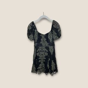 Altar’d State Gold Black Puff Sleeve Mini Dress Size XS